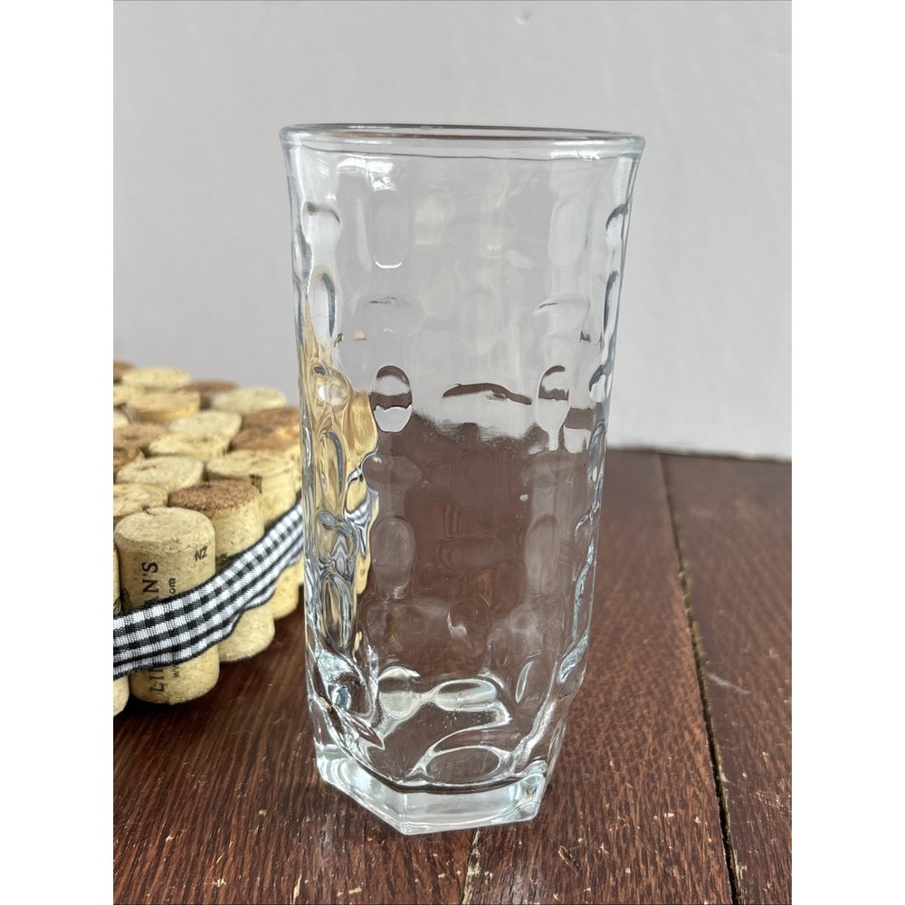Libbey Crisa Dimpled Optic Hexagon Base Clear Glass Tumblers 5" 8 oz Juice
